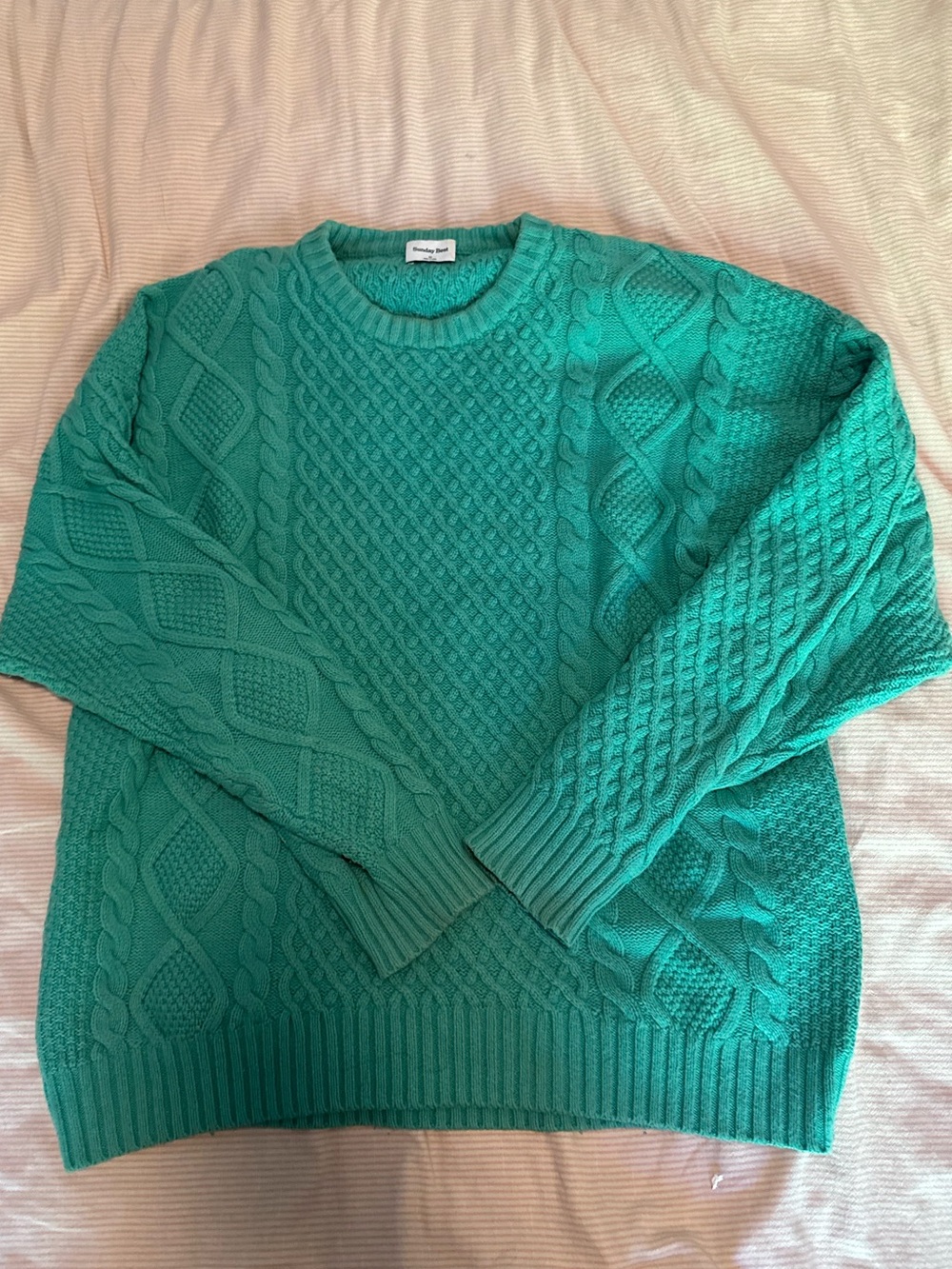 Aritzia Peggy Cable Knit Sweater in Teal - Classic Crewneck